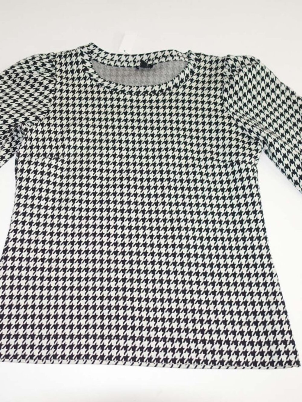Talbots Women's Houndstooth Blouse Petite Medium NWT Long Sleeves Black White PM